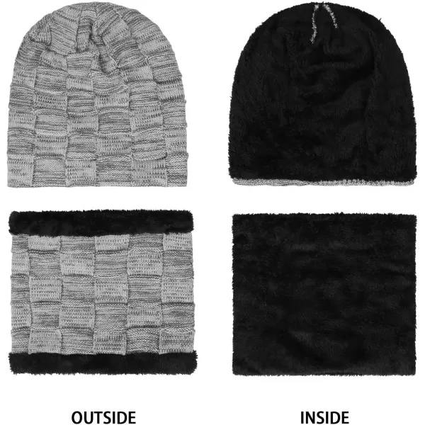 FZ FANTASTIC ZONE Mens Winter Beanie Hats Scarf Set Warm Knit Skull Cap Neck Warmer with Fleece Lined Winter Hat for WomenGrey
