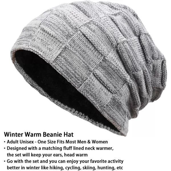 FZ FANTASTIC ZONE Mens Winter Beanie Hats Scarf Set Warm Knit Skull Cap Neck Warmer with Fleece Lined Winter Hat for WomenGrey