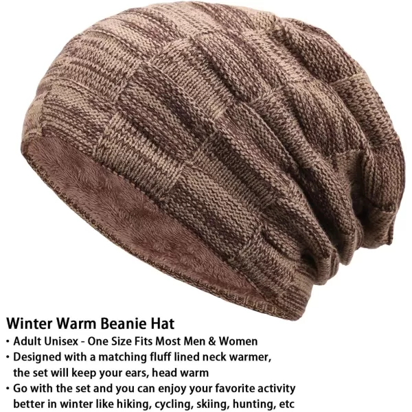 FZ FANTASTIC ZONE Mens Winter Beanie Hats Scarf Set Warm Knit Skull Cap Neck Warmer with Fleece Lined Winter Hat for WomenKhaki
