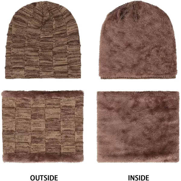 FZ FANTASTIC ZONE Mens Winter Beanie Hats Scarf Set Warm Knit Skull Cap Neck Warmer with Fleece Lined Winter Hat for WomenKhaki