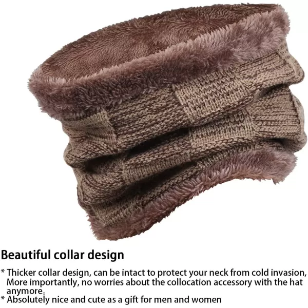 FZ FANTASTIC ZONE Mens Winter Beanie Hats Scarf Set Warm Knit Skull Cap Neck Warmer with Fleece Lined Winter Hat for WomenKhaki