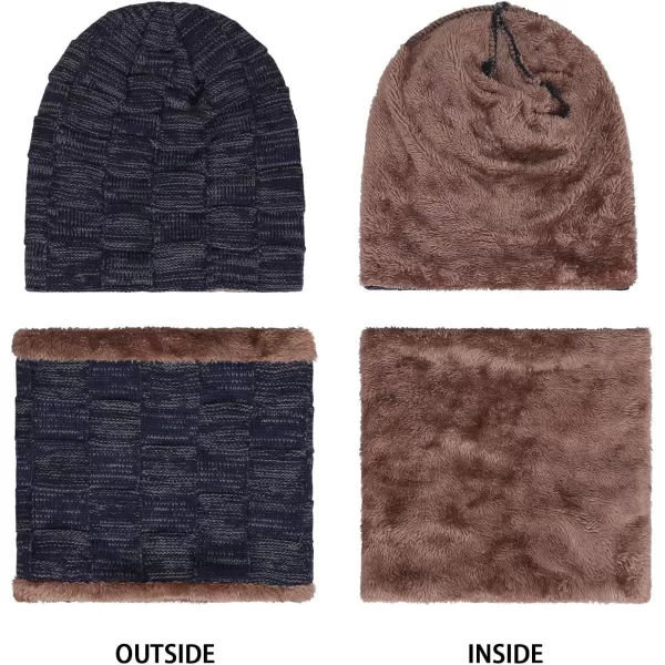 FZ FANTASTIC ZONE Mens Winter Beanie Hats Scarf Set Warm Knit Skull Cap Neck Warmer with Fleece Lined Winter Hat for WomenNavy Blue