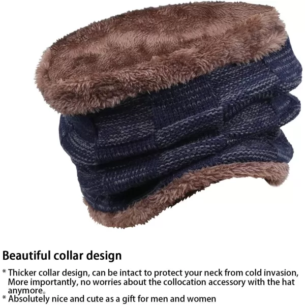 FZ FANTASTIC ZONE Mens Winter Beanie Hats Scarf Set Warm Knit Skull Cap Neck Warmer with Fleece Lined Winter Hat for WomenNavy Blue