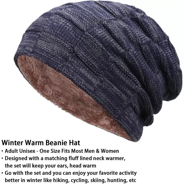FZ FANTASTIC ZONE Mens Winter Beanie Hats Scarf Set Warm Knit Skull Cap Neck Warmer with Fleece Lined Winter Hat for WomenNavy Blue