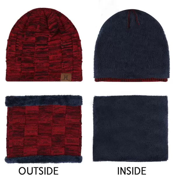 FZ FANTASTIC ZONE Mens Winter Beanie Hats Scarf Set Warm Knit Skull Cap Neck Warmer with Fleece Lined Winter Hat for WomenWine Red