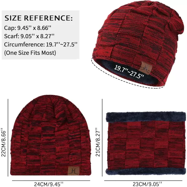 FZ FANTASTIC ZONE Mens Winter Beanie Hats Scarf Set Warm Knit Skull Cap Neck Warmer with Fleece Lined Winter Hat for WomenWine Red