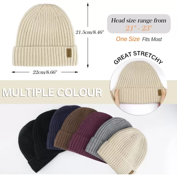 FZ FANTASTIC ZONE Mens Winter Warm Beanie Hats Knitted Slouchy Skull Caps with Fleece Lined for Women Men Cold WeatherBeige