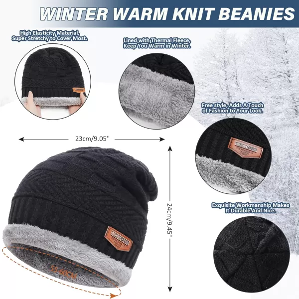 FZ FANTASTIC ZONE Mens Womens Winter Beanie Hat Scarf Set Warm Knit Thick Fleece Lined Skull Cap Neck Warmer for Men WomenD Black
