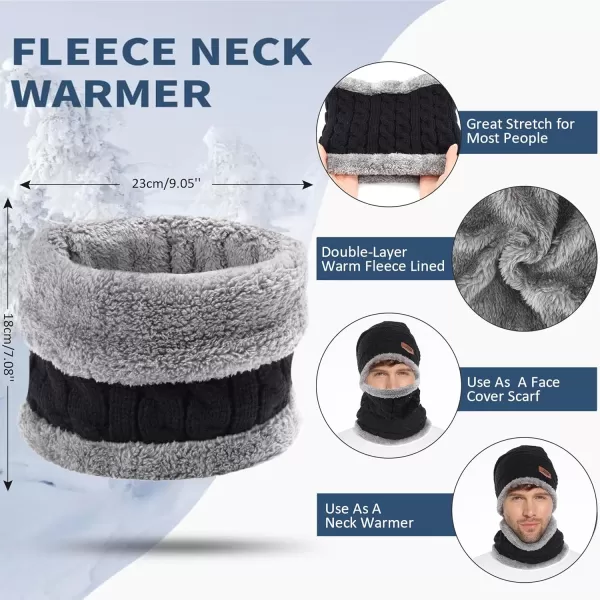 FZ FANTASTIC ZONE Mens Womens Winter Beanie Hat Scarf Set Warm Knit Thick Fleece Lined Skull Cap Neck Warmer for Men WomenD Black