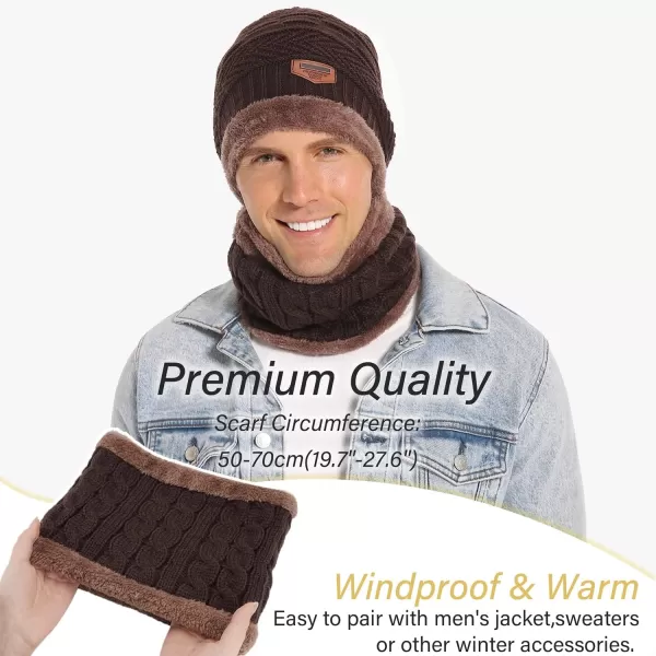 FZ FANTASTIC ZONE Mens Womens Winter Beanie Hat Scarf Set Warm Knit Thick Fleece Lined Skull Cap Neck Warmer for Men WomenD Coffee