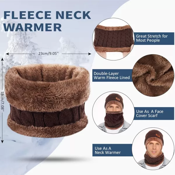 FZ FANTASTIC ZONE Mens Womens Winter Beanie Hat Scarf Set Warm Knit Thick Fleece Lined Skull Cap Neck Warmer for Men WomenD Coffee