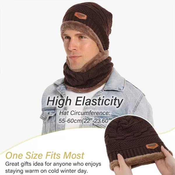 FZ FANTASTIC ZONE Mens Womens Winter Beanie Hat Scarf Set Warm Knit Thick Fleece Lined Skull Cap Neck Warmer for Men WomenD Coffee