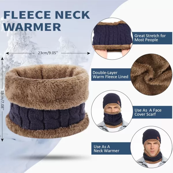 FZ FANTASTIC ZONE Mens Womens Winter Beanie Hat Scarf Set Warm Knit Thick Fleece Lined Skull Cap Neck Warmer for Men WomenD Navy Blue