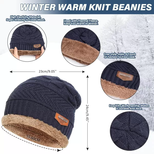 FZ FANTASTIC ZONE Mens Womens Winter Beanie Hat Scarf Set Warm Knit Thick Fleece Lined Skull Cap Neck Warmer for Men WomenD Navy Blue
