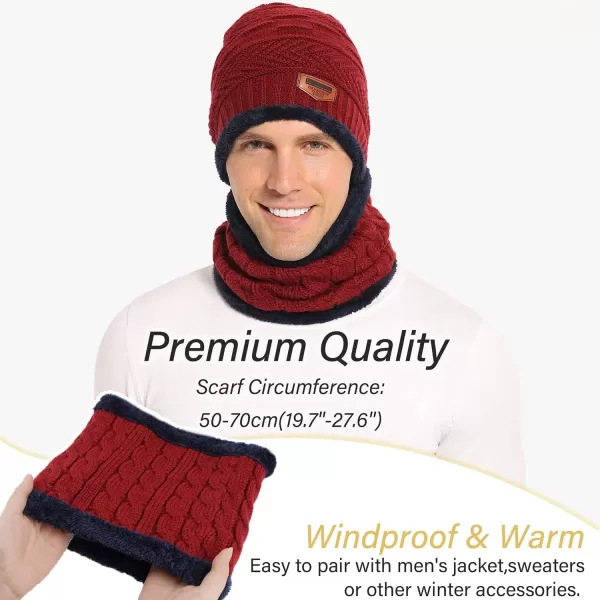 FZ FANTASTIC ZONE Mens Womens Winter Beanie Hat Scarf Set Warm Knit Thick Fleece Lined Skull Cap Neck Warmer for Men WomenD Red