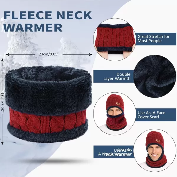 FZ FANTASTIC ZONE Mens Womens Winter Beanie Hat Scarf Set Warm Knit Thick Fleece Lined Skull Cap Neck Warmer for Men WomenD Red
