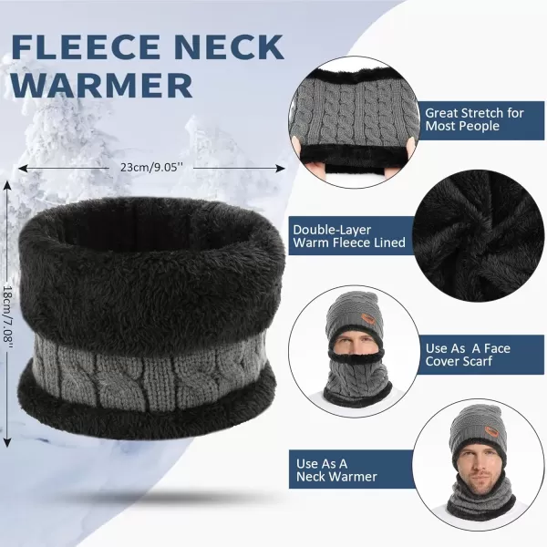 FZ FANTASTIC ZONE Mens Womens Winter Beanie Hat Scarf Set Warm Knit Thick Fleece Lined Skull Cap Neck Warmer for Men WomenDark Grey