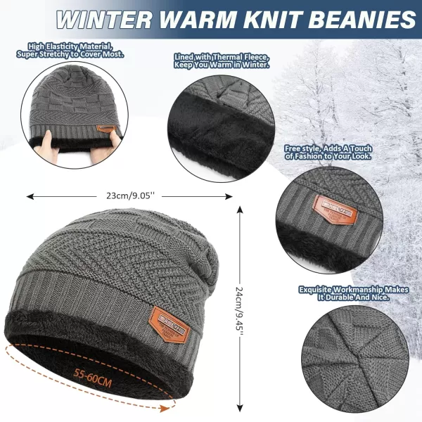 FZ FANTASTIC ZONE Mens Womens Winter Beanie Hat Scarf Set Warm Knit Thick Fleece Lined Skull Cap Neck Warmer for Men WomenDark Grey