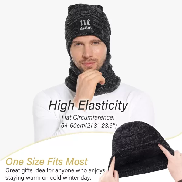 FZ FANTASTIC ZONE Mens Womens Winter Beanie Hat Scarf Set Warm Knit Thick Fleece Lined Skull Cap Neck Warmer for Men WomenNc Black