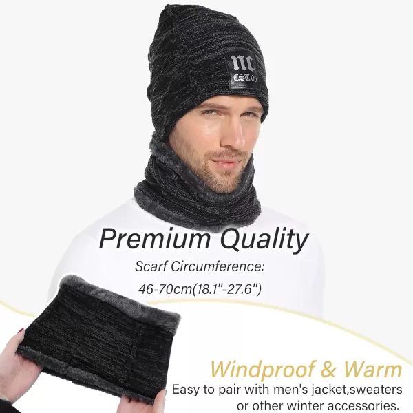FZ FANTASTIC ZONE Mens Womens Winter Beanie Hat Scarf Set Warm Knit Thick Fleece Lined Skull Cap Neck Warmer for Men WomenNc Black