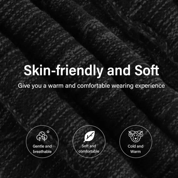 FZ FANTASTIC ZONE Mens Womens Winter Beanie Hat Scarf Set Warm Knit Thick Fleece Lined Skull Cap Neck Warmer for Men WomenNc Black