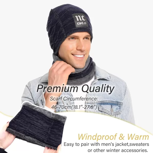 FZ FANTASTIC ZONE Mens Womens Winter Beanie Hat Scarf Set Warm Knit Thick Fleece Lined Skull Cap Neck Warmer for Men WomenNc Blue
