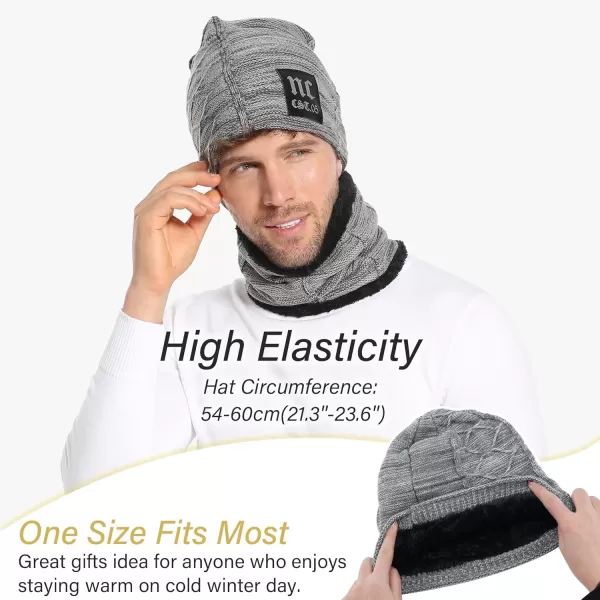 FZ FANTASTIC ZONE Mens Womens Winter Beanie Hat Scarf Set Warm Knit Thick Fleece Lined Skull Cap Neck Warmer for Men WomenNc Grey