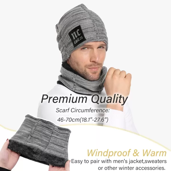 FZ FANTASTIC ZONE Mens Womens Winter Beanie Hat Scarf Set Warm Knit Thick Fleece Lined Skull Cap Neck Warmer for Men WomenNc Grey