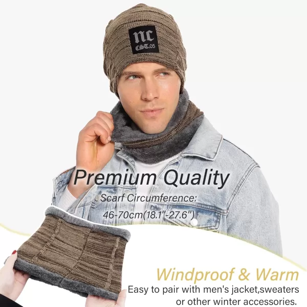 FZ FANTASTIC ZONE Mens Womens Winter Beanie Hat Scarf Set Warm Knit Thick Fleece Lined Skull Cap Neck Warmer for Men WomenNc Khaki