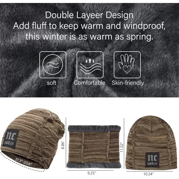 FZ FANTASTIC ZONE Mens Womens Winter Beanie Hat Scarf Set Warm Knit Thick Fleece Lined Skull Cap Neck Warmer for Men WomenNc Khaki