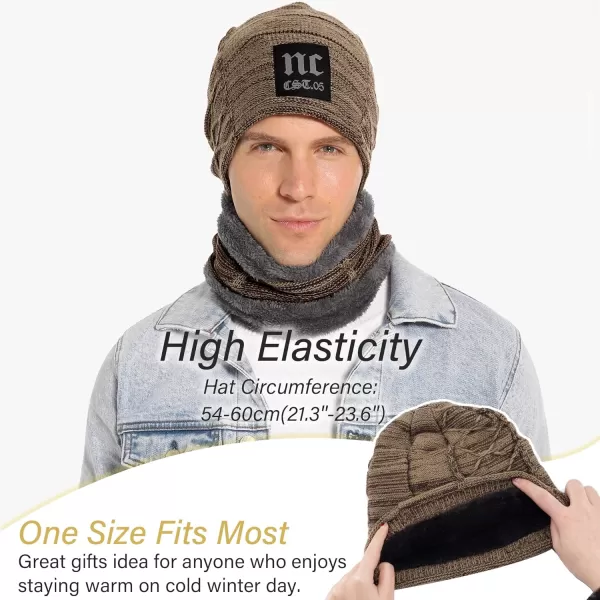 FZ FANTASTIC ZONE Mens Womens Winter Beanie Hat Scarf Set Warm Knit Thick Fleece Lined Skull Cap Neck Warmer for Men WomenNc Khaki