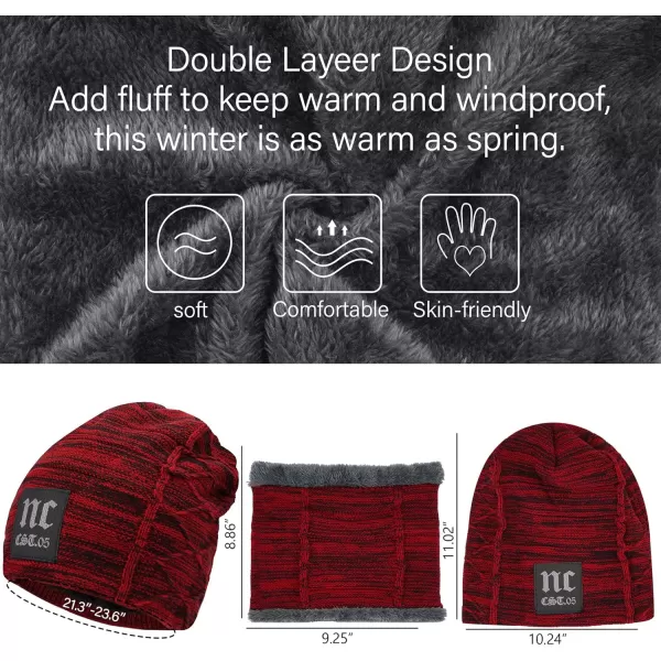 FZ FANTASTIC ZONE Mens Womens Winter Beanie Hat Scarf Set Warm Knit Thick Fleece Lined Skull Cap Neck Warmer for Men WomenNc Red