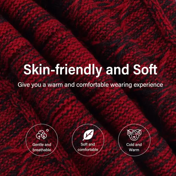 FZ FANTASTIC ZONE Mens Womens Winter Beanie Hat Scarf Set Warm Knit Thick Fleece Lined Skull Cap Neck Warmer for Men WomenNc Red
