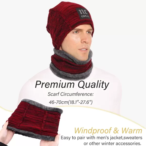 FZ FANTASTIC ZONE Mens Womens Winter Beanie Hat Scarf Set Warm Knit Thick Fleece Lined Skull Cap Neck Warmer for Men WomenNc Red
