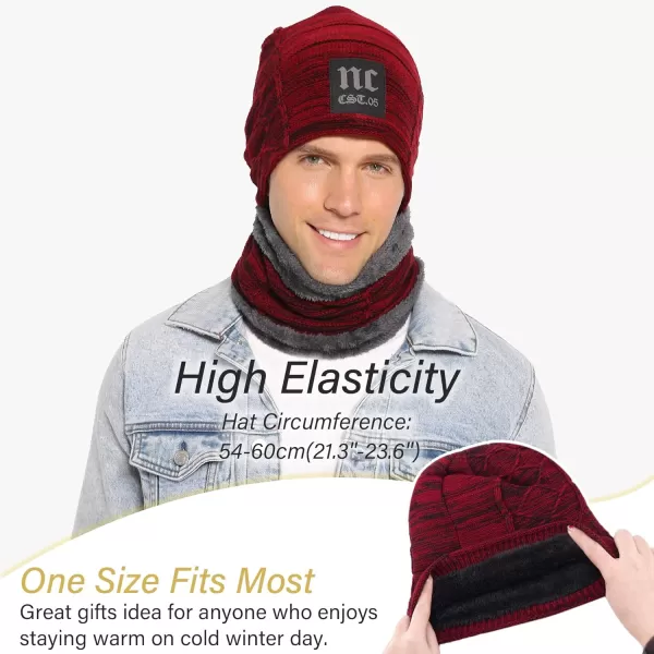 FZ FANTASTIC ZONE Mens Womens Winter Beanie Hat Scarf Set Warm Knit Thick Fleece Lined Skull Cap Neck Warmer for Men WomenNc Red