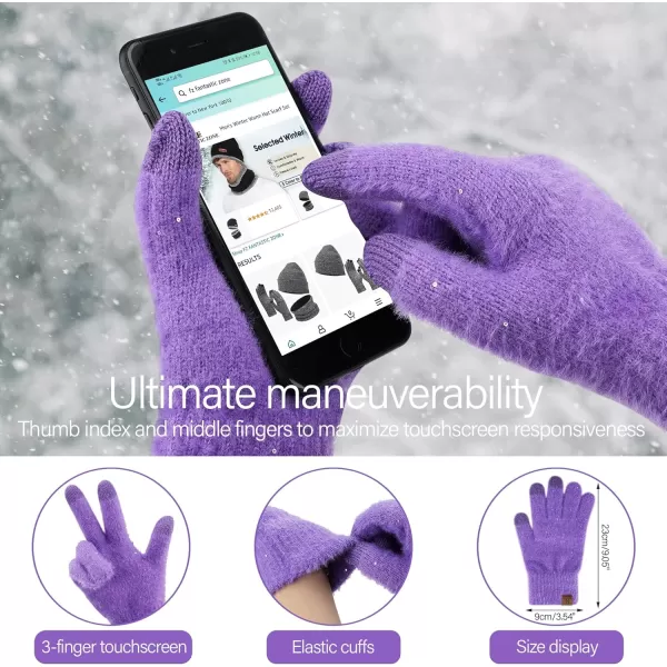 FZ FANTASTIC ZONE Womens Winter Warm Knit Beanie Hats and Touchscreen Gloves Long Scarf Sets with Sequins Thick Fleece LinedPurple