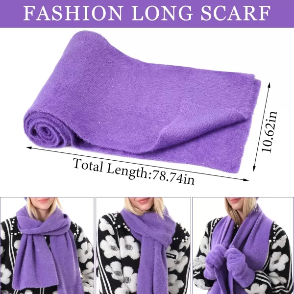 FZ FANTASTIC ZONE Womens Winter Warm Knit Beanie Hats and Touchscreen Gloves Long Scarf Sets with Sequins Thick Fleece LinedPurple