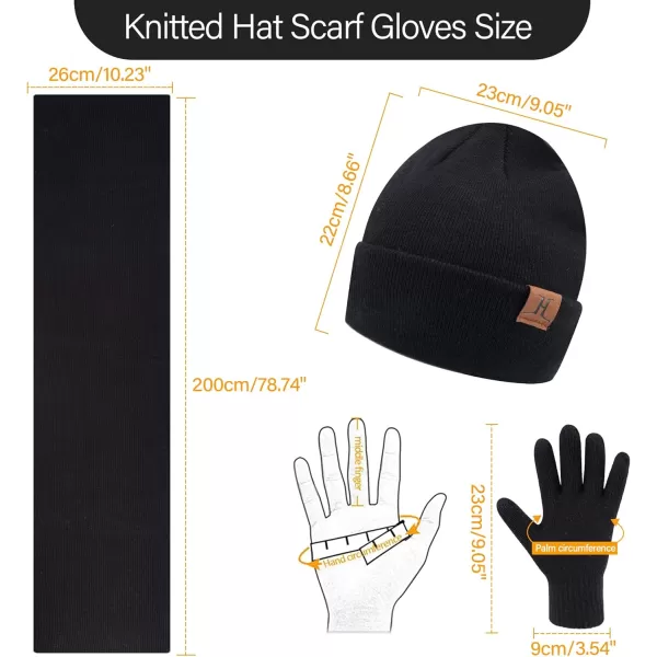 Mens Womens Winter Warm Beanie Hats Long Neck Scarf Touchscreen Gloves Set Knit Skull Caps Scarves Gifts for Women MenBlack