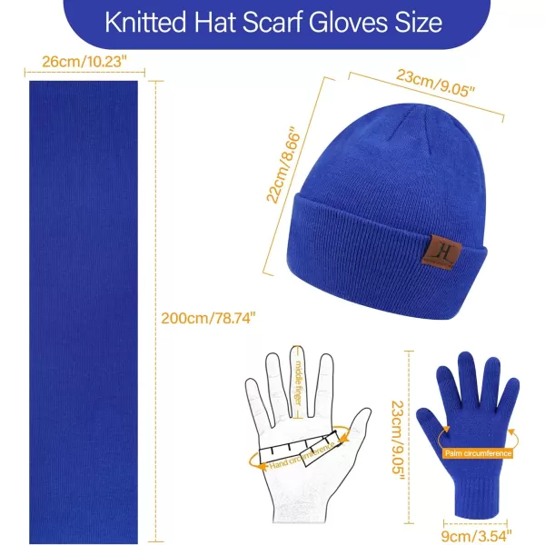 Mens Womens Winter Warm Beanie Hats Long Neck Scarf Touchscreen Gloves Set Knit Skull Caps Scarves Gifts for Women MenBlue