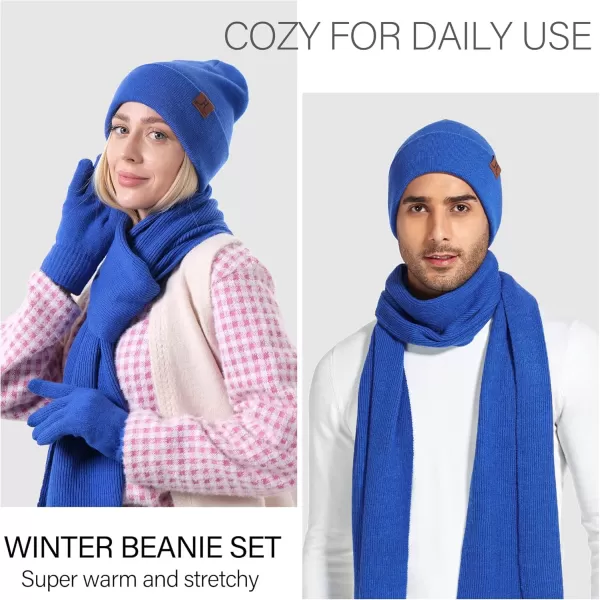 Mens Womens Winter Warm Beanie Hats Long Neck Scarf Touchscreen Gloves Set Knit Skull Caps Scarves Gifts for Women MenBlue