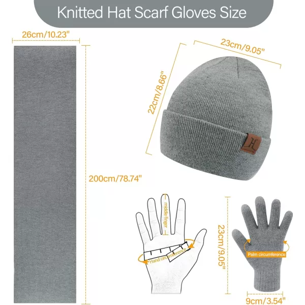 Mens Womens Winter Warm Beanie Hats Long Neck Scarf Touchscreen Gloves Set Knit Skull Caps Scarves Gifts for Women MenGrey