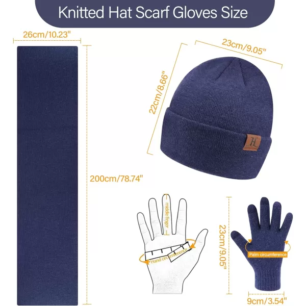 Mens Womens Winter Warm Beanie Hats Long Neck Scarf Touchscreen Gloves Set Knit Skull Caps Scarves Gifts for Women MenNavy Blue