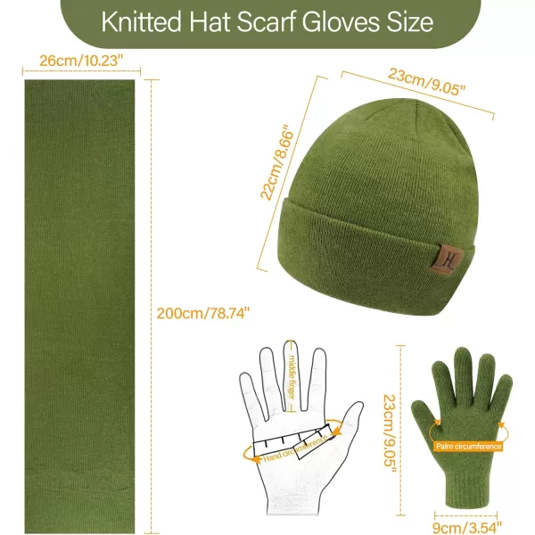 Mens Womens Winter Warm Beanie Hats Long Neck Scarf Touchscreen Gloves Set Knit Skull Caps Scarves Gifts for Women MenOlive Green