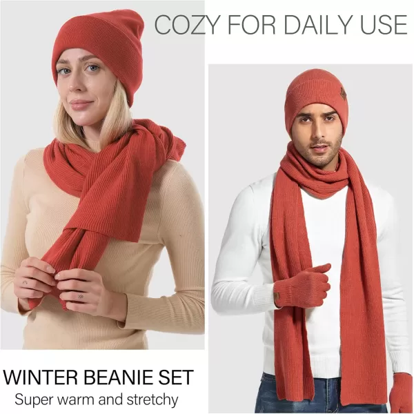 Mens Womens Winter Warm Beanie Hats Long Neck Scarf Touchscreen Gloves Set Knit Skull Caps Scarves Gifts for Women MenOrange