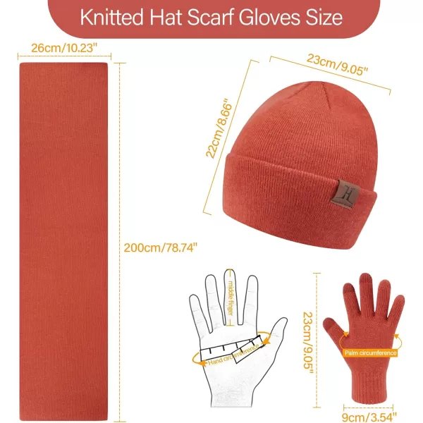 Mens Womens Winter Warm Beanie Hats Long Neck Scarf Touchscreen Gloves Set Knit Skull Caps Scarves Gifts for Women MenOrange