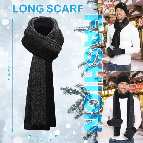 Mens ampamp Womens Winter Knit Hat Beanie Long Neck Scarf Touchscreen Gloves Set Skull Cap with Fleece Lined Gifts for Men WomenA Black Grey