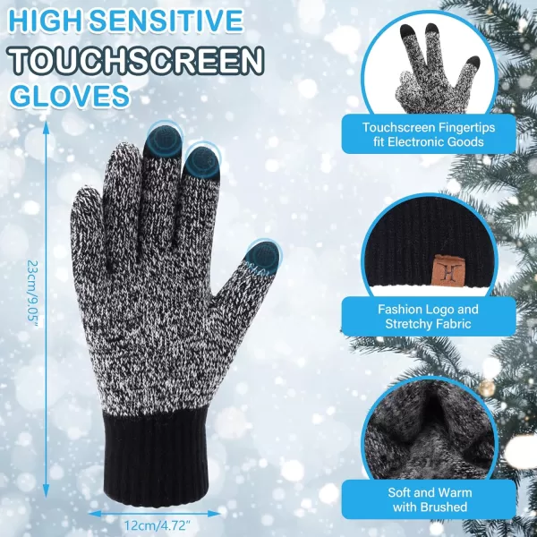 Mens ampamp Womens Winter Knit Hat Beanie Long Neck Scarf Touchscreen Gloves Set Skull Cap with Fleece Lined Gifts for Men WomenA Black White