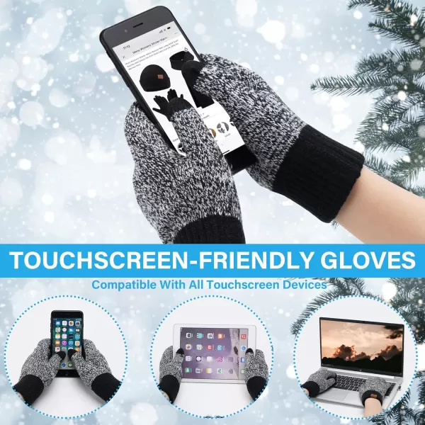 Mens ampamp Womens Winter Knit Hat Beanie Long Neck Scarf Touchscreen Gloves Set Skull Cap with Fleece Lined Gifts for Men WomenA Black White