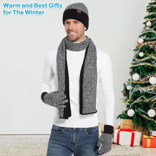 Mens ampamp Womens Winter Knit Hat Beanie Long Neck Scarf Touchscreen Gloves Set Skull Cap with Fleece Lined Gifts for Men WomenA Black White