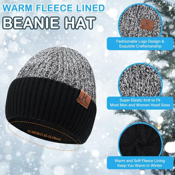 Mens ampamp Womens Winter Knit Hat Beanie Long Neck Scarf Touchscreen Gloves Set Skull Cap with Fleece Lined Gifts for Men WomenA Black White